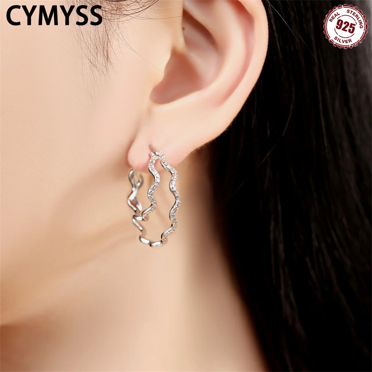 

CYMYSS 925 Sterling Silver Double Wave Texture earrings, Luxurious Jewelry Gift Suitable For women's Wedding Jewelry Accessories