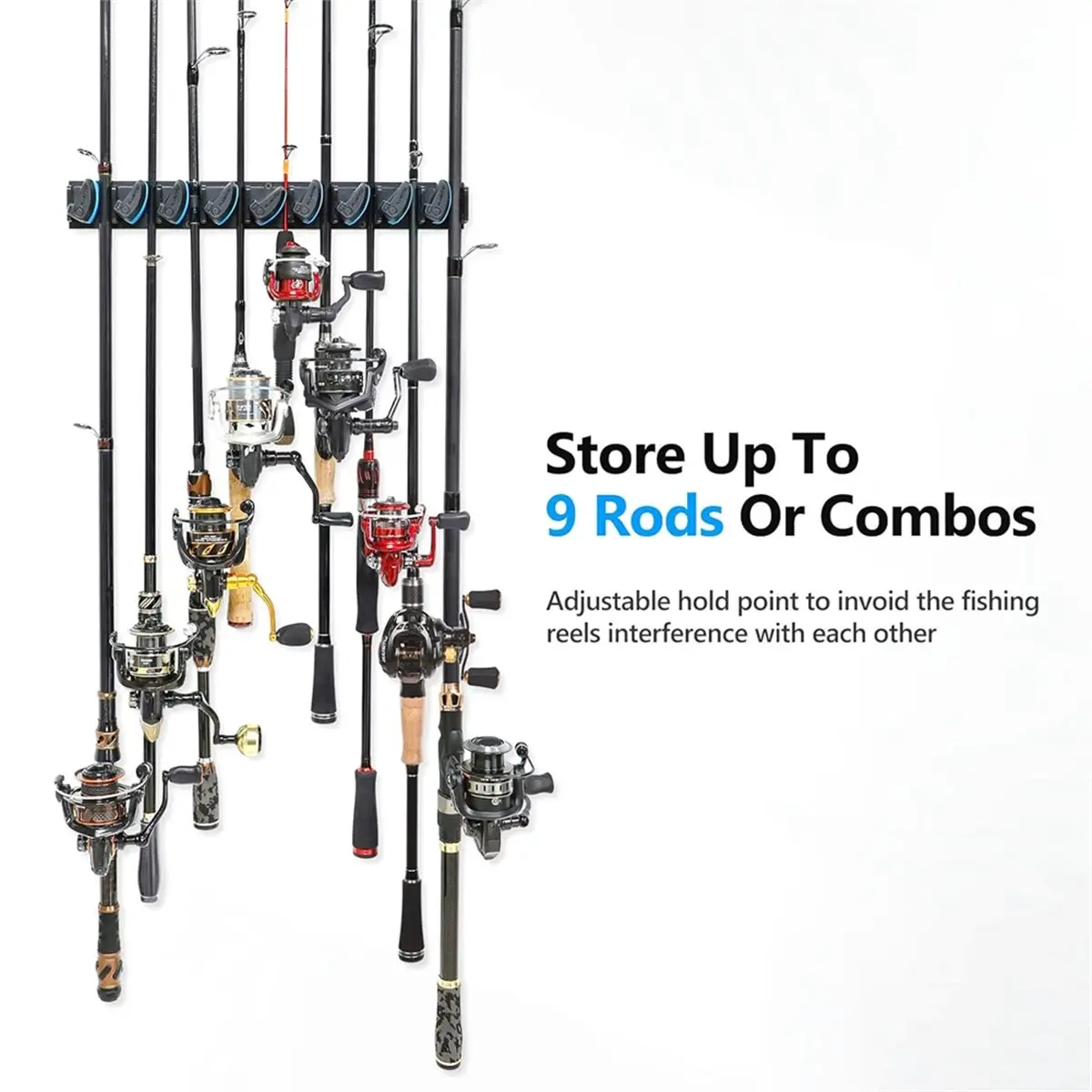 2 Pack Vertical Fishing Rod Rack, Wall Mounted Fishing Rod Holder, 2 Packs Fishing Pole Holders Hold Up to 18 Rods