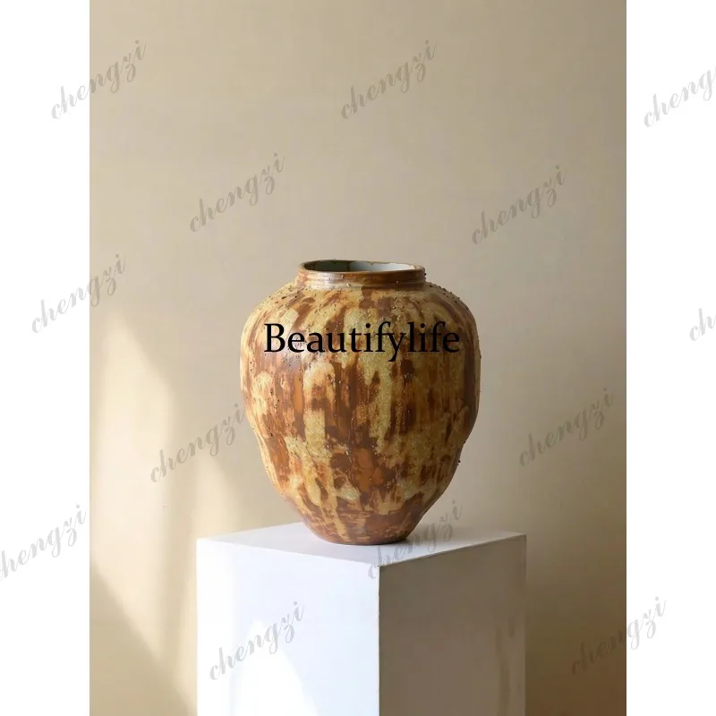 Handmade artistic ceramic vase with a premium feel, large floor-standing vintage ceramic jar for entryway and living room