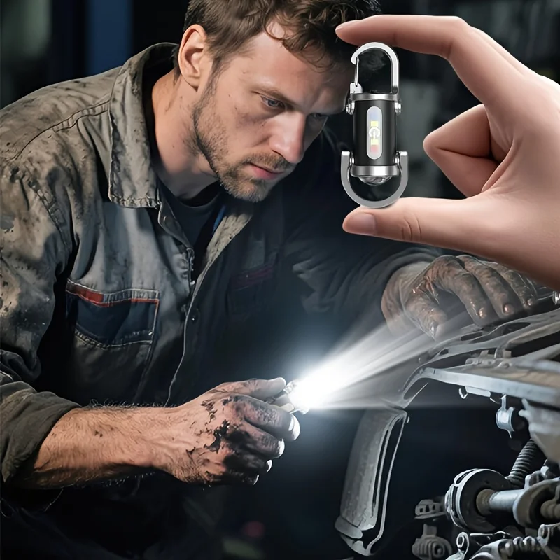 Powerful Mini COB LED Keychain Flashlight USB Rechargeable Hanging Work Light Waterproof Keyring Camping Walking Pocket Lamp