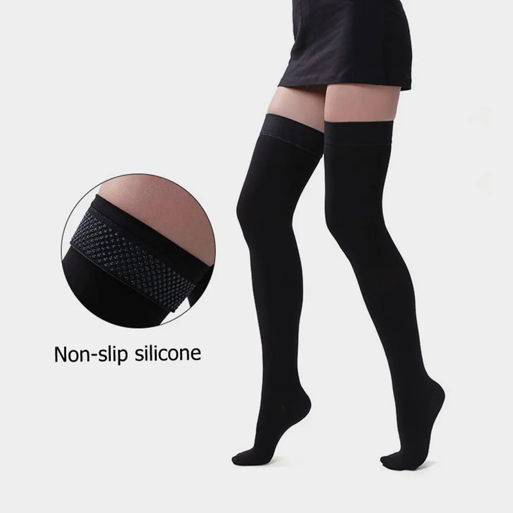 

1Pair Knee High Compression Stockings Elastic Nylon Supple Breathable Long Socks for Vein Support Muscle Recovery Sports Use