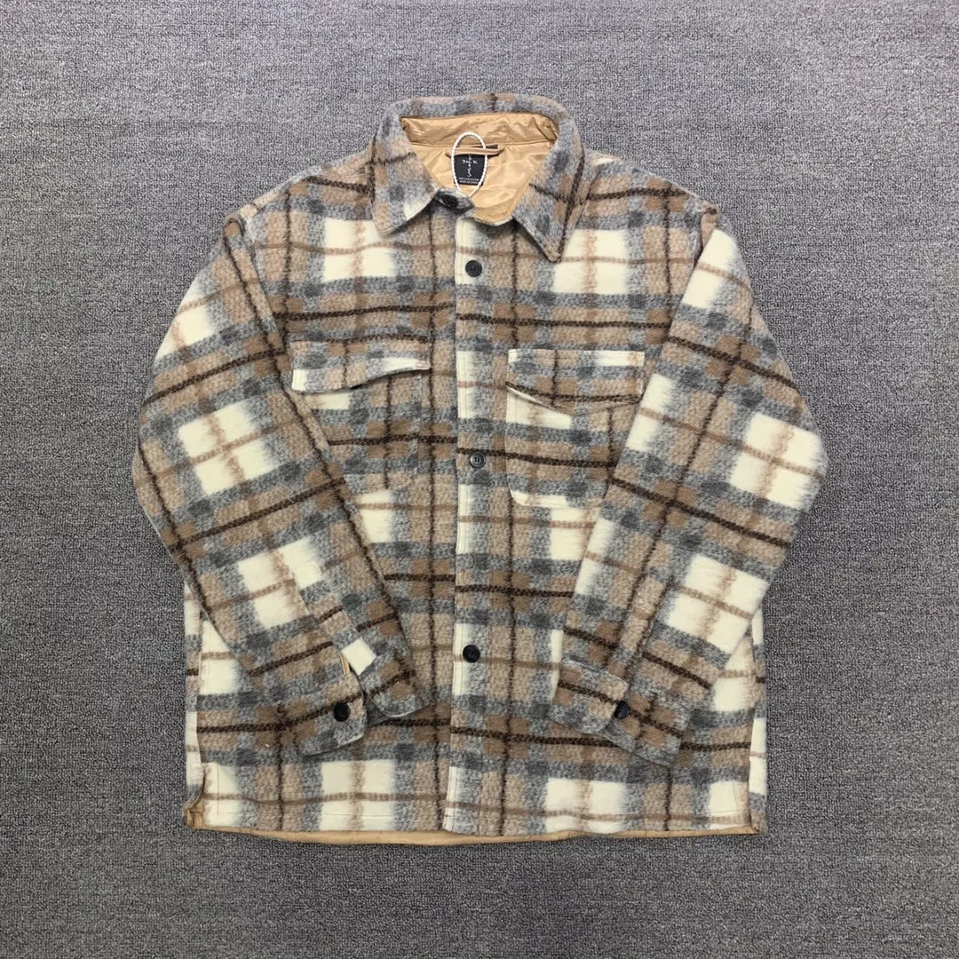 

Autumn Winter Plaid Cotton Woolen irt Jaet Pure id Pattern Cactus Ja Men's Loose Fit Outerwear Single Button Closure