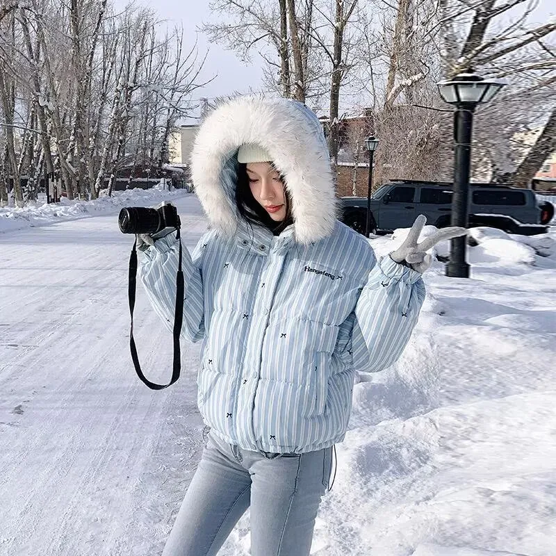 Women's College Style Stripe Jacket Vintage Style Autumn Winter New Solid Color Female Oversize Zipper Long Sleeves Coat