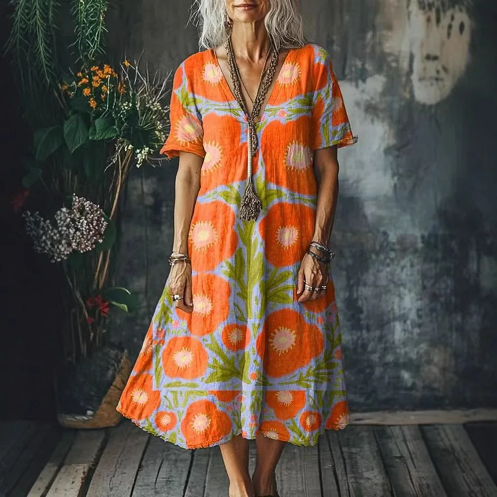 Elegante frauen Kurzarm Kleider Sommer Mode Lose Lange Kleid Für Frauen Vestidos De Playa Lange Jurken