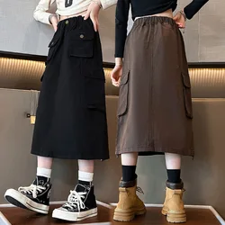 Girls Blue Skirt for Autumn New Fashion All-match Teen Kids Denim Skirt Mid-length Casual School Children Costumes 4-13 Years