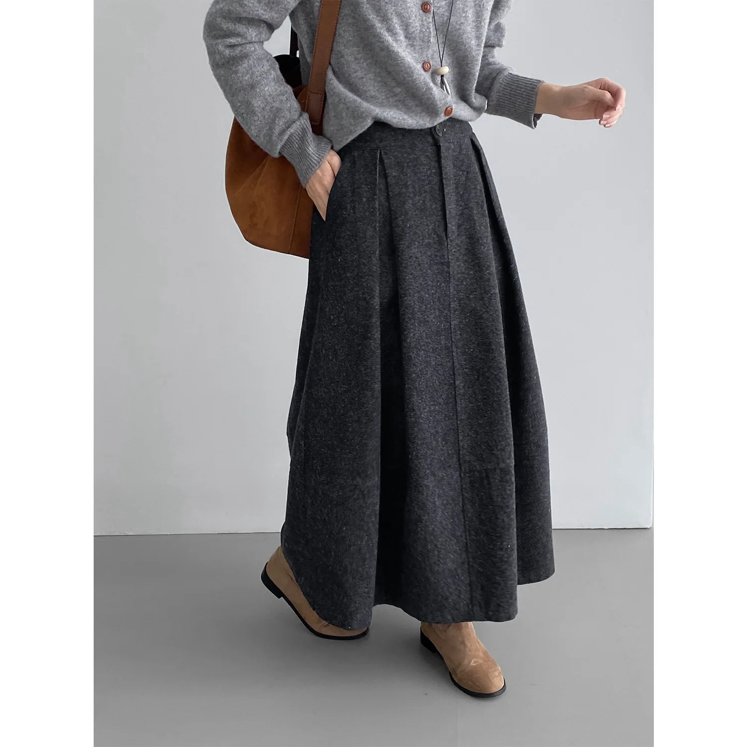 

Heavy Craft Woolen Puff ~ Korean Style Elegant Lantern For Women Versatile Casual Pleated A-Line Half Skirt