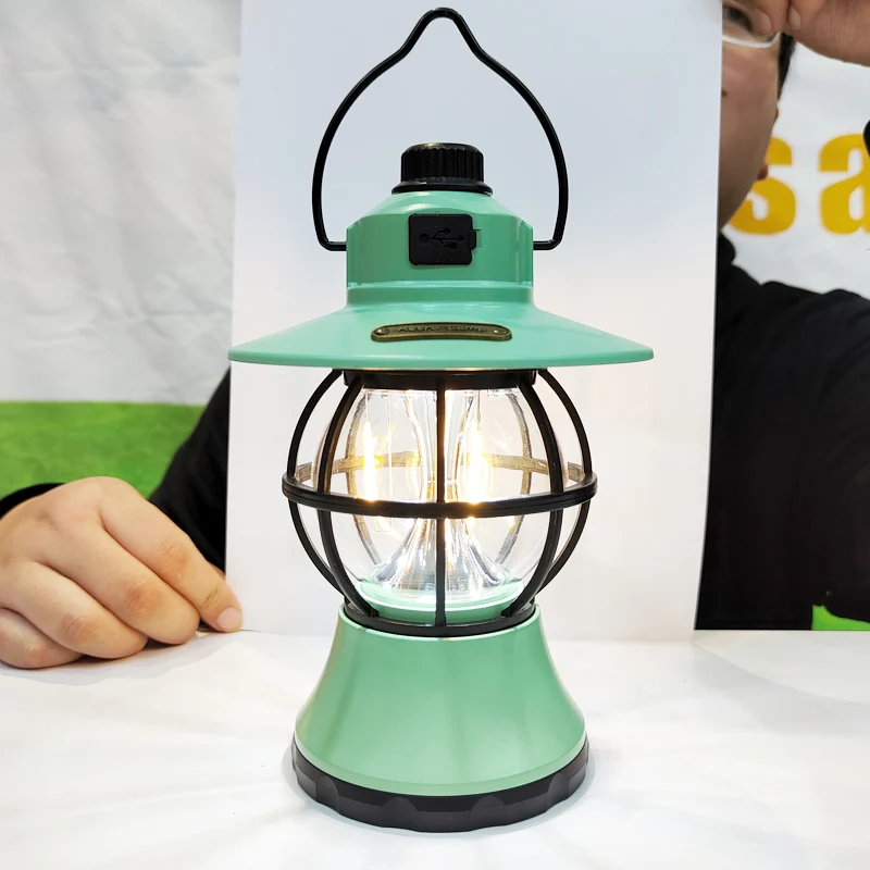 

Rechargeable Lamp Camping Portable Retro Lantern Vintage Tent Lighting Decoration Waterproof Outdoor Garden Street Path Lawn