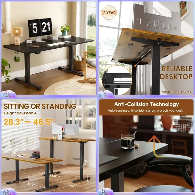 55 Inch Standing Desk Single Motor Height Adjustable Sit Stand Desk 2 Stage Stable Frame with 3 Memory Presets Home