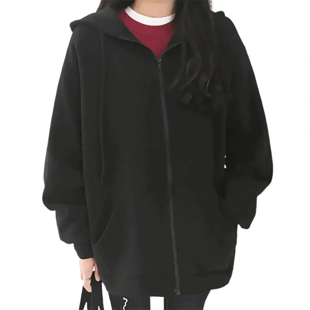 Sweatshirt Hoodie Oversize Hooded Cardigan Sweatshirts Black Women Clothes Solid Zip Up Hoodies Spring Women Tops Long Sleeves