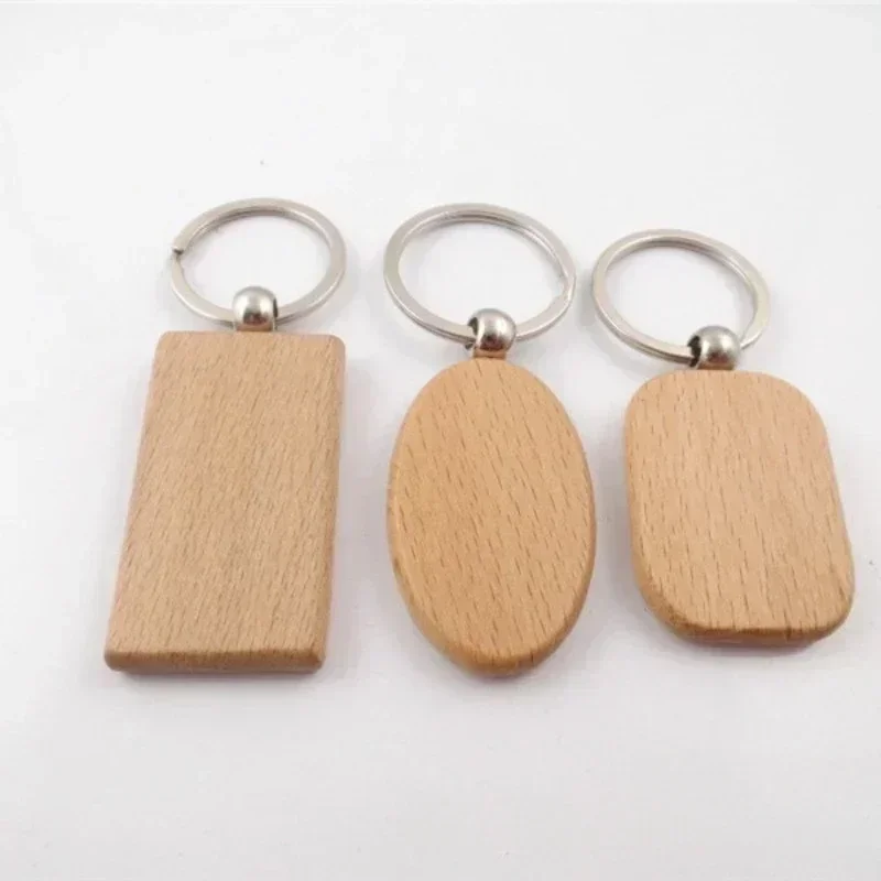 Laser Engrave Wooden Keyring Blank Custom Logo Metal Wood Keyring Name Personalize Holder Hotel Number Key Chain Pendant Gift