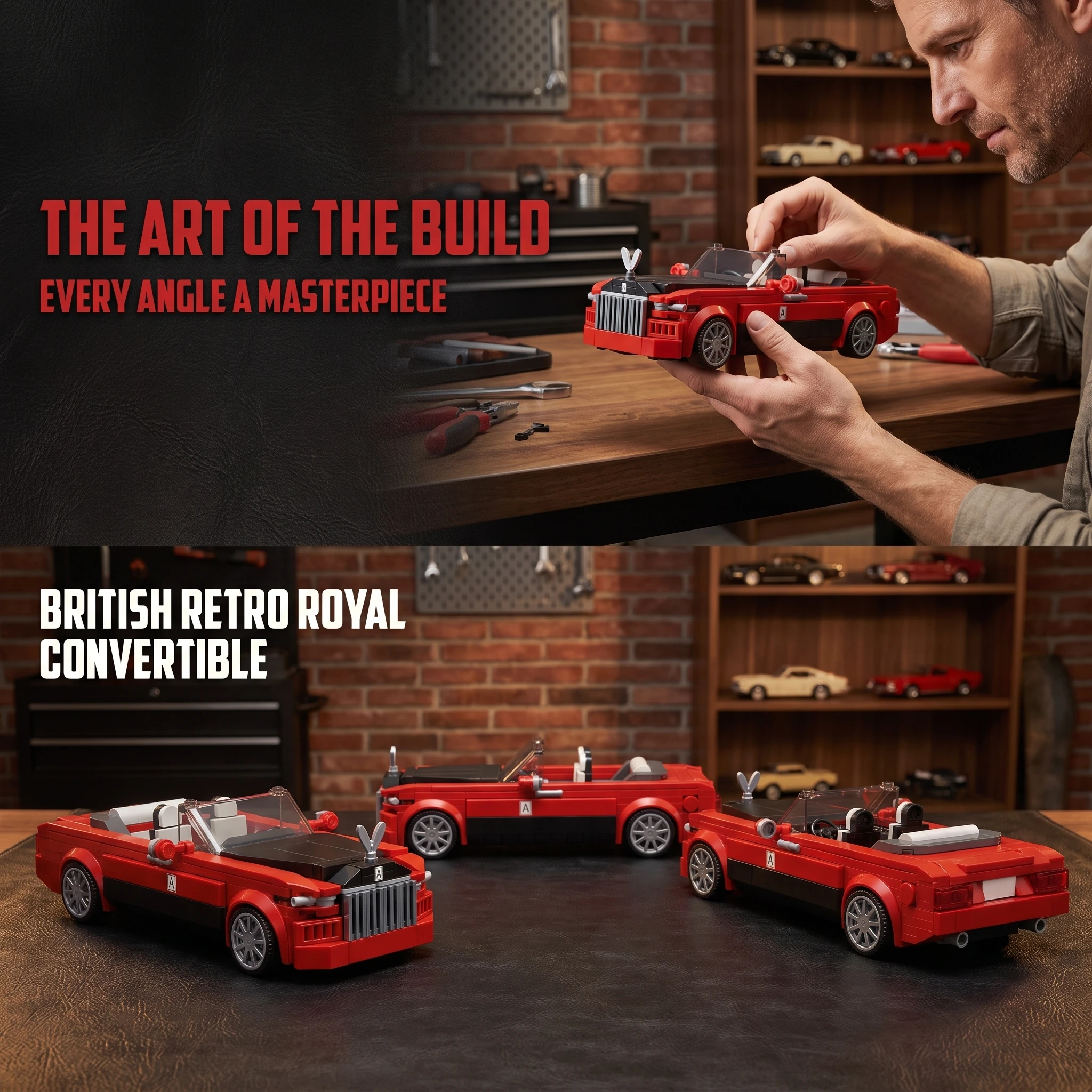 366PCS Luxury Convertible Building Blocks Retro Classic Car Model Bricks Car Fans Collectible Desktop Ornament Assembly Toy Gift view 3