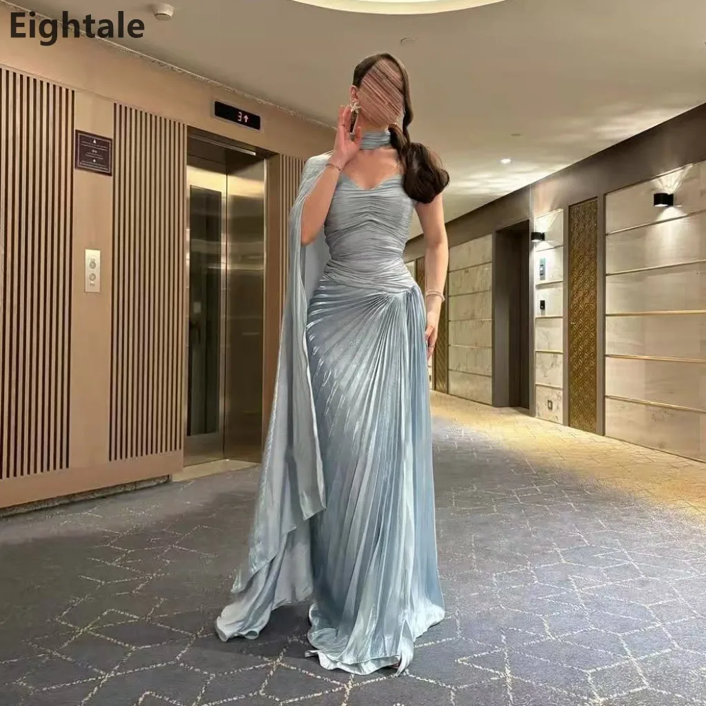 

Eightale 2025 Blue Mermaid Sweetheart Maxi Evening Dress For Wedding Party Cape Formal Prom Dress Dubai Party Gown