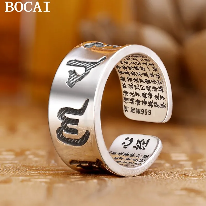 

BOCAI новые серебряные украшения S999, буддийские модные шестизначные курамирующиеся мантры, сердце, сутра, кольцо для пар, мужчин и женщин