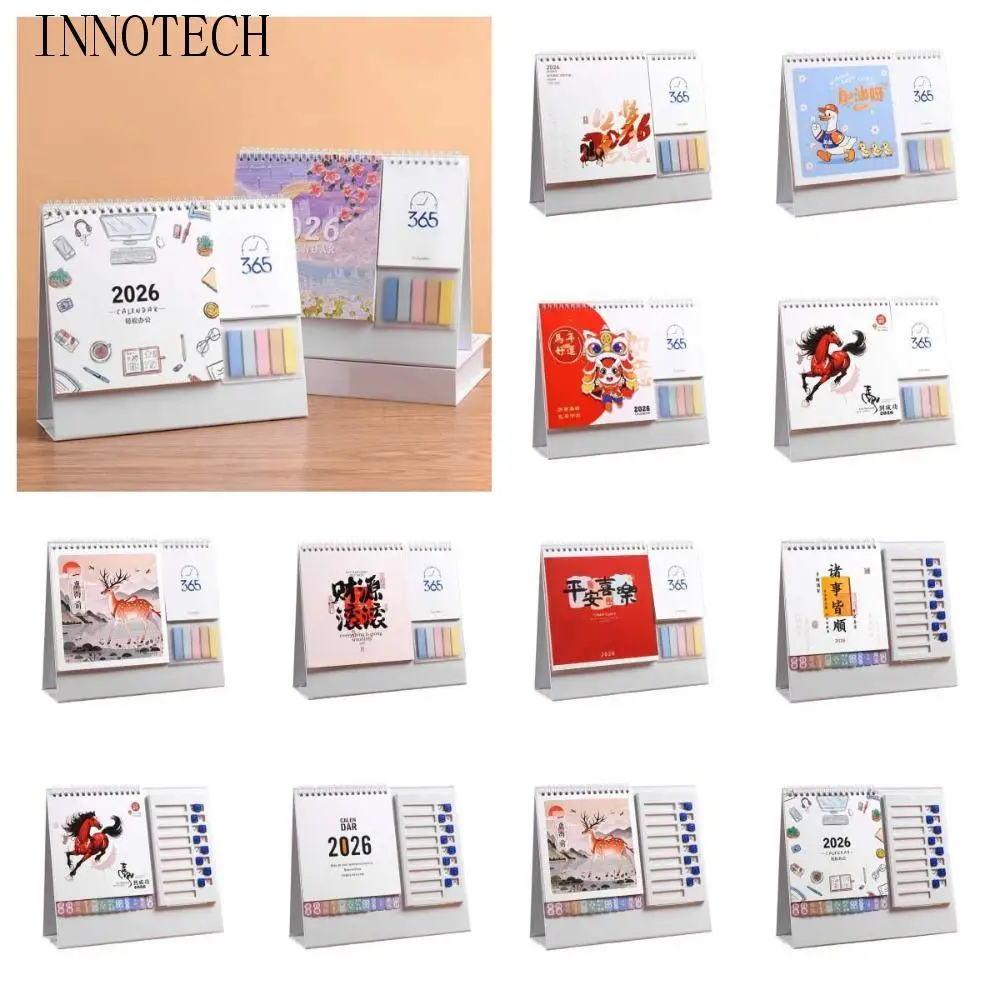 

Китайский Новый Год Стиль 2026 Настольный Календарь Месяц Дисплей Даты с Заметками Ежемесячный Планировщик Катушка Переплет Мультяшный Пони