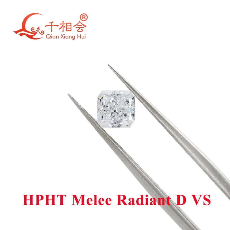 Melee Radiant-Cut HPHT Lab-Grown Diamond D Cor 0.1CT-0.74CT Claridade VS1 para criações de joias deslumbrantes