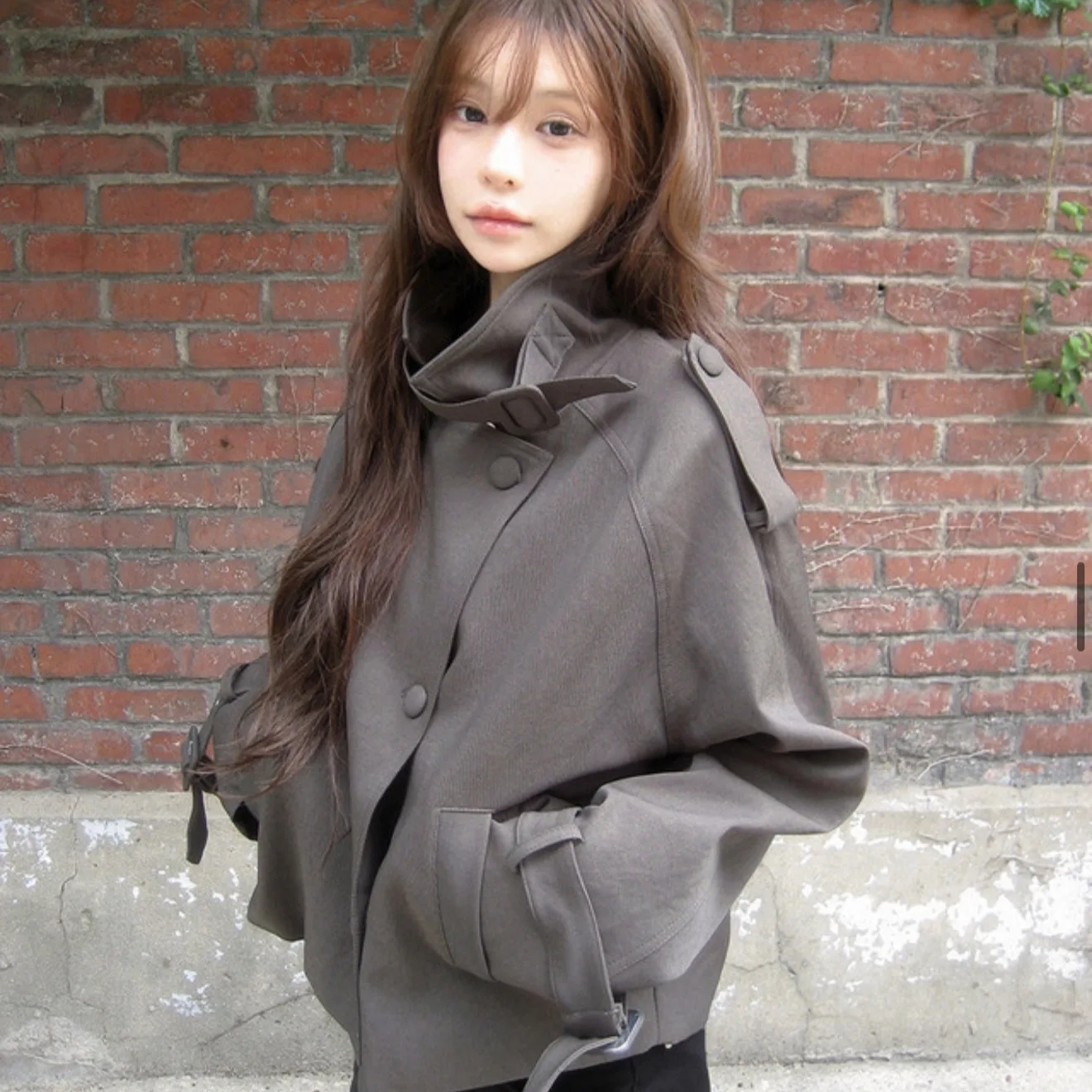 Korean Chic Short Style Women's Windbreaker Double Breasted Loose Fit Stand Collar Coat Early Autumn Fashion Small Size Waist in