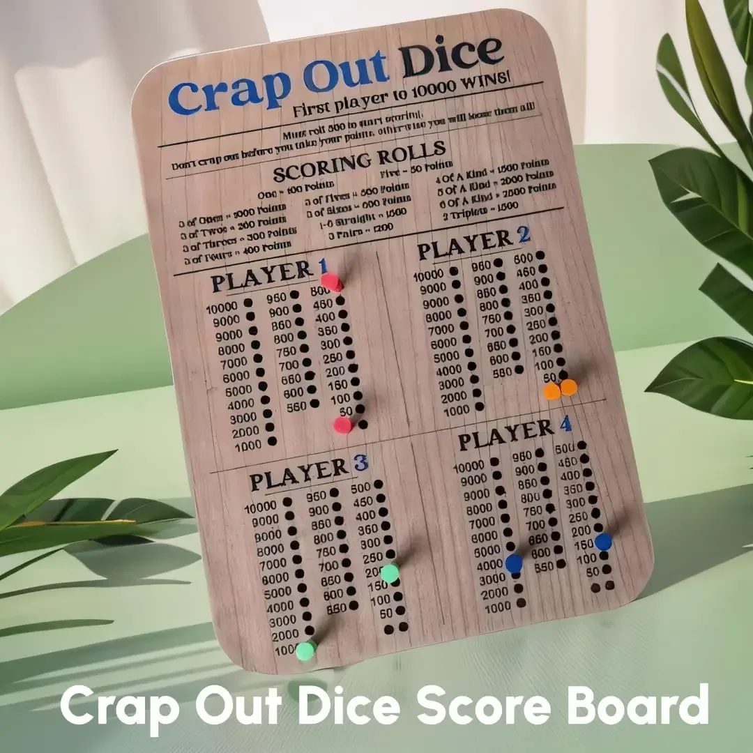 Crap Out Dice Score Board, Dice Game Fun Score board, Crap out Dice Score Board Sheets, Wooden Dices Game