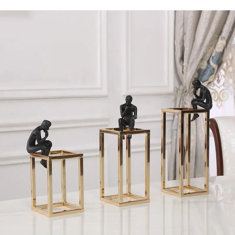 metal Handicraft furnishings Golden human body frame Thinking man Resin statue Modern home decoration accessories