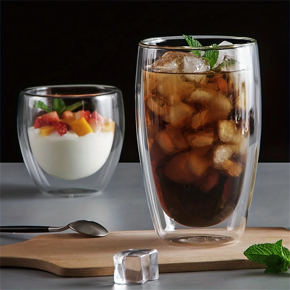 80/250/450ml Double-Wall Insulated Clear Glass Espresso Cups Perfect for Tea, Coffee, Latte, Cafe, Milk, Restaurant Use