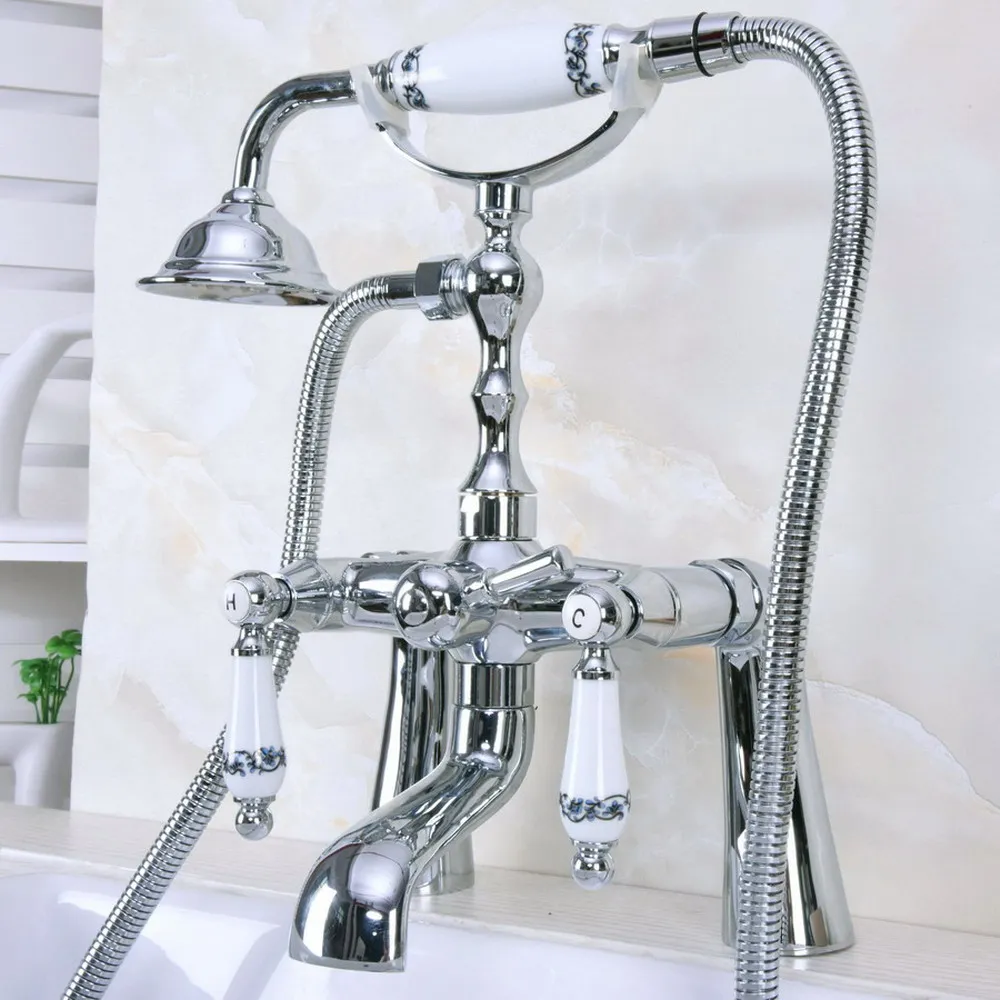 Polished Chrome Brass Clawfoot Bath Tub Faucet with Handshower - Deck Mount ana114