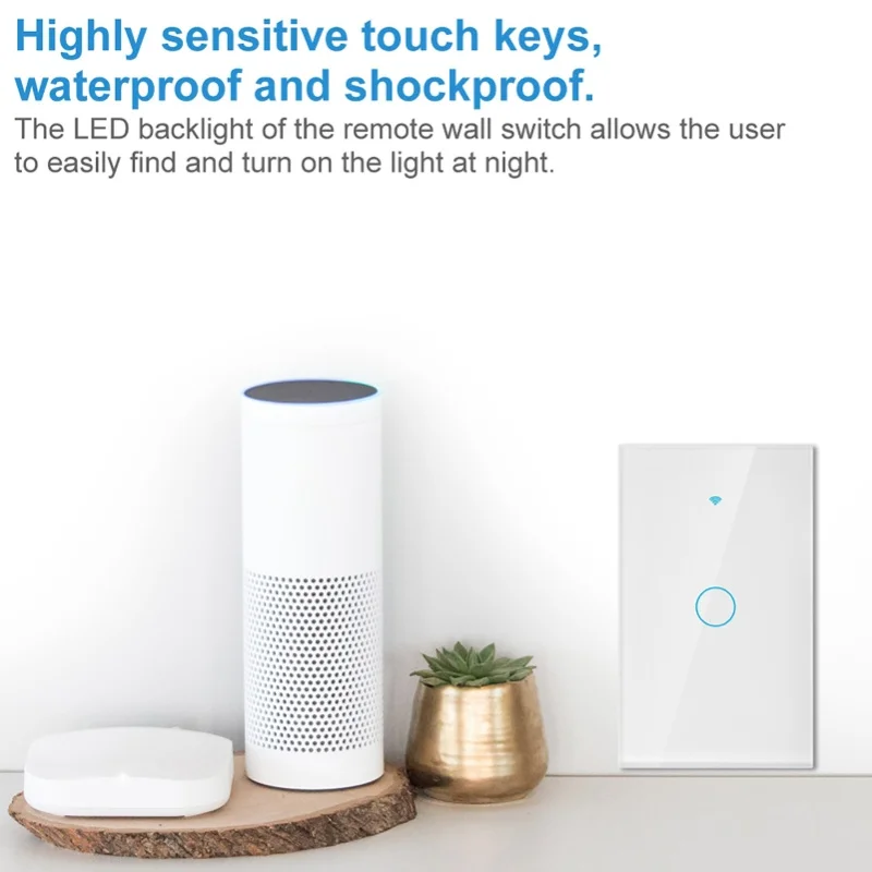 

Переключатель сенсорного экрана Wi-Fi с одним кругом для Alexa для Google 1-way AC (белый)