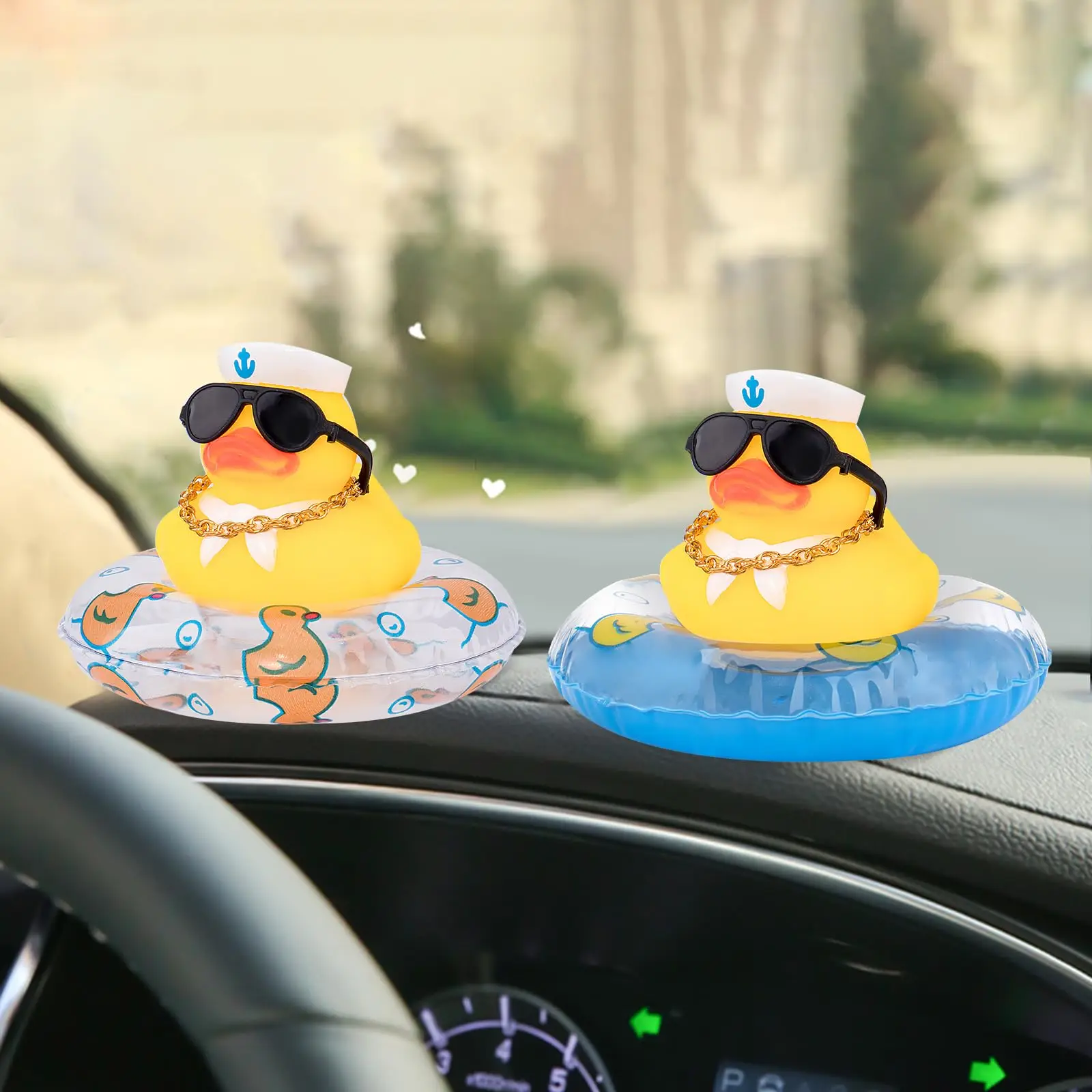 Car Rubber Duck Car Duck Decoration Dashboard Car Ornament for Car Dashboard Decoration Accessories with Mini Swim Ring