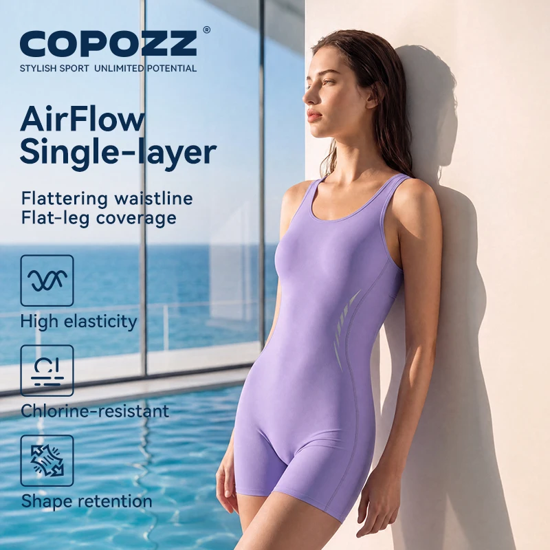 COPOZZ One-Piece Swimsuit Sport Woman Solid High Elasticity Beach Sleeveless UV Protection Quick-dry Pool Slim Adult Swimsuit