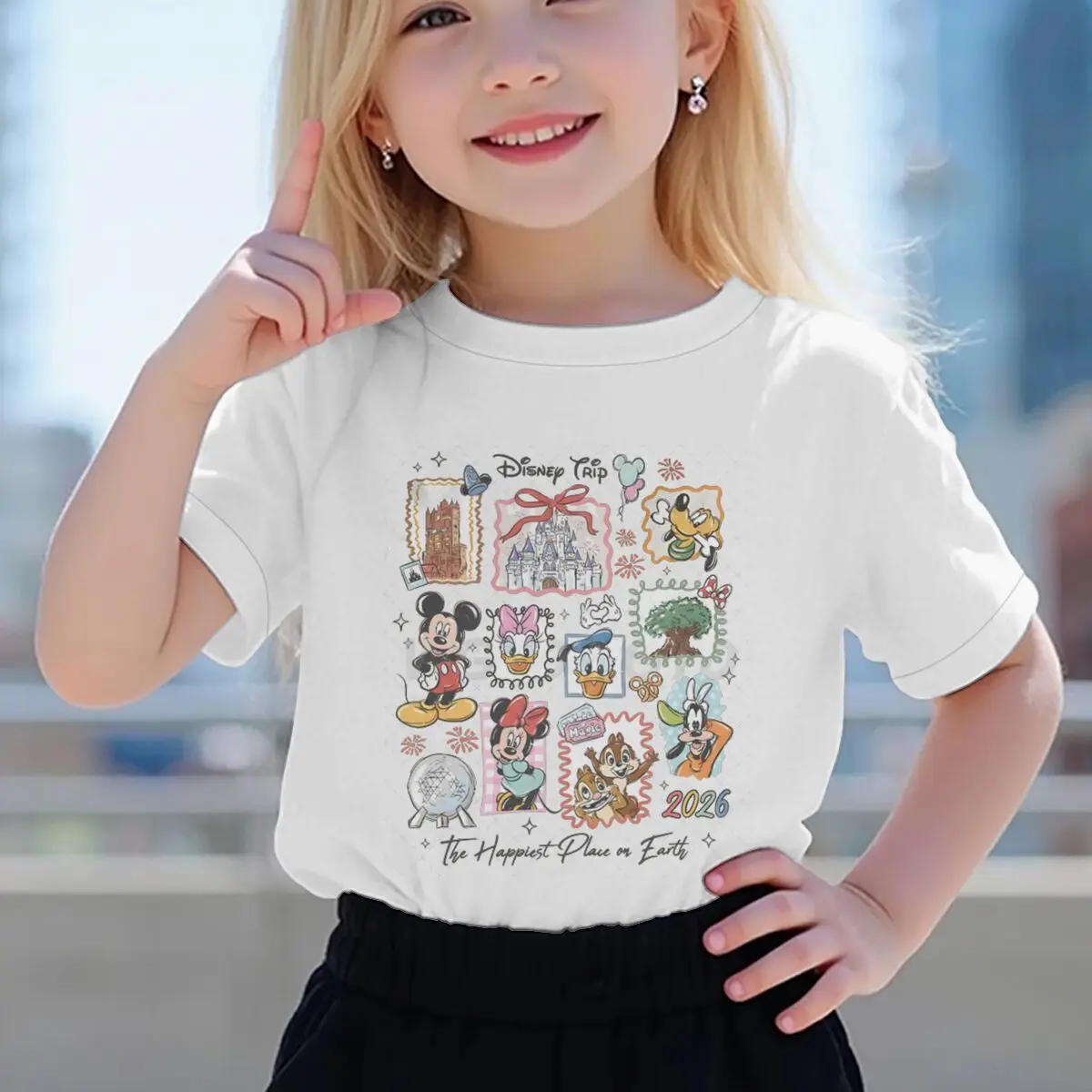 

Kids Clothes Mickey and Friends Print Short Sleeve Tee Girl Boy The Happiest Place on Earth Outfits Characters Vacation Shirt