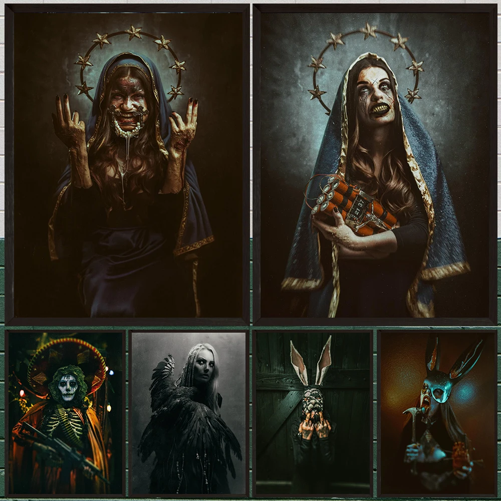 

Creepy Nun And Bunny Girl,Horror Portrait Wall Art Canvas Painting,Horrible Phototgraphy Art Poster Print Home Decor Unframed