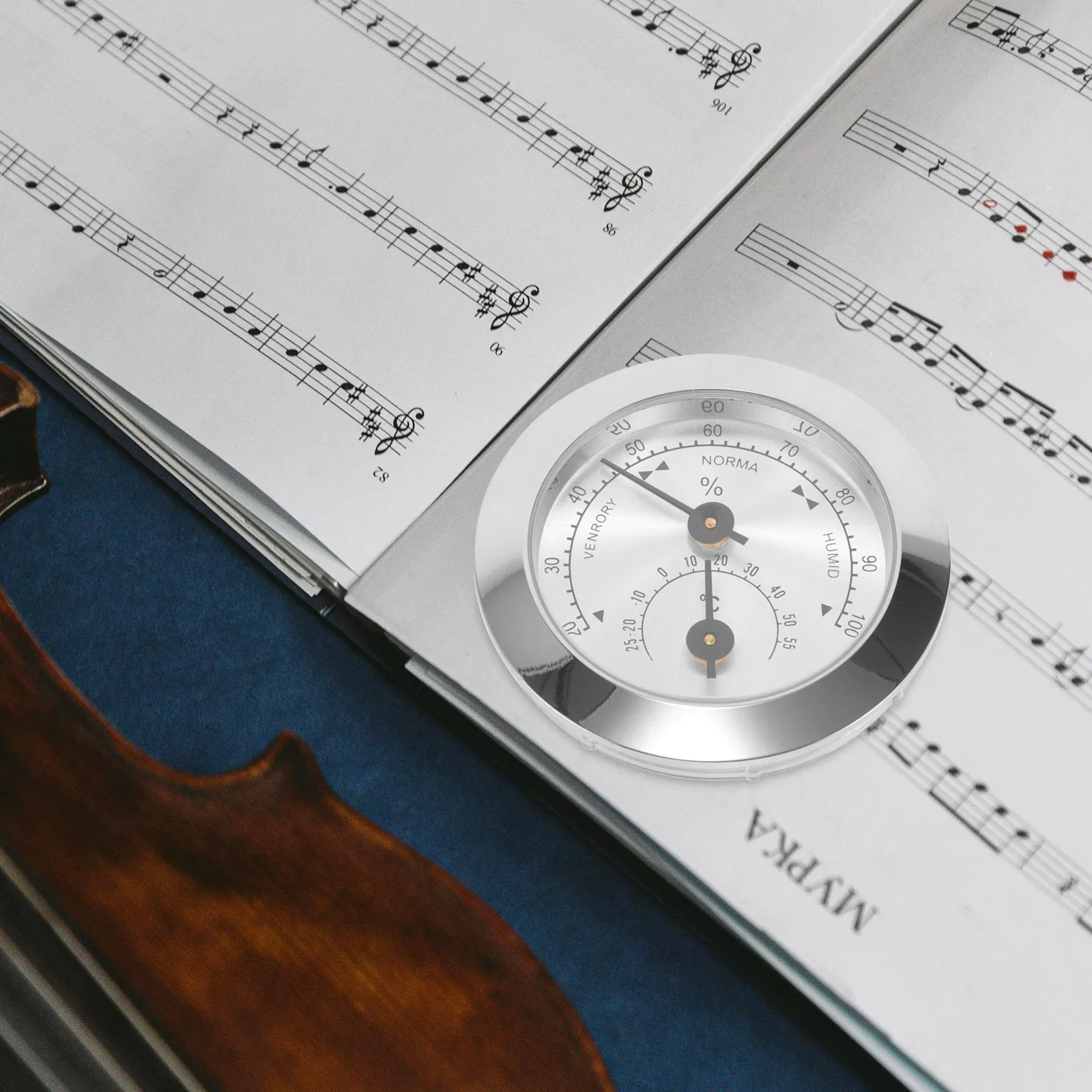 

Violin Accessories 50MM Silver Hygrometer Thermometer Guitar Moisture Meter Case Humidity Monitor Instrument Care Mini