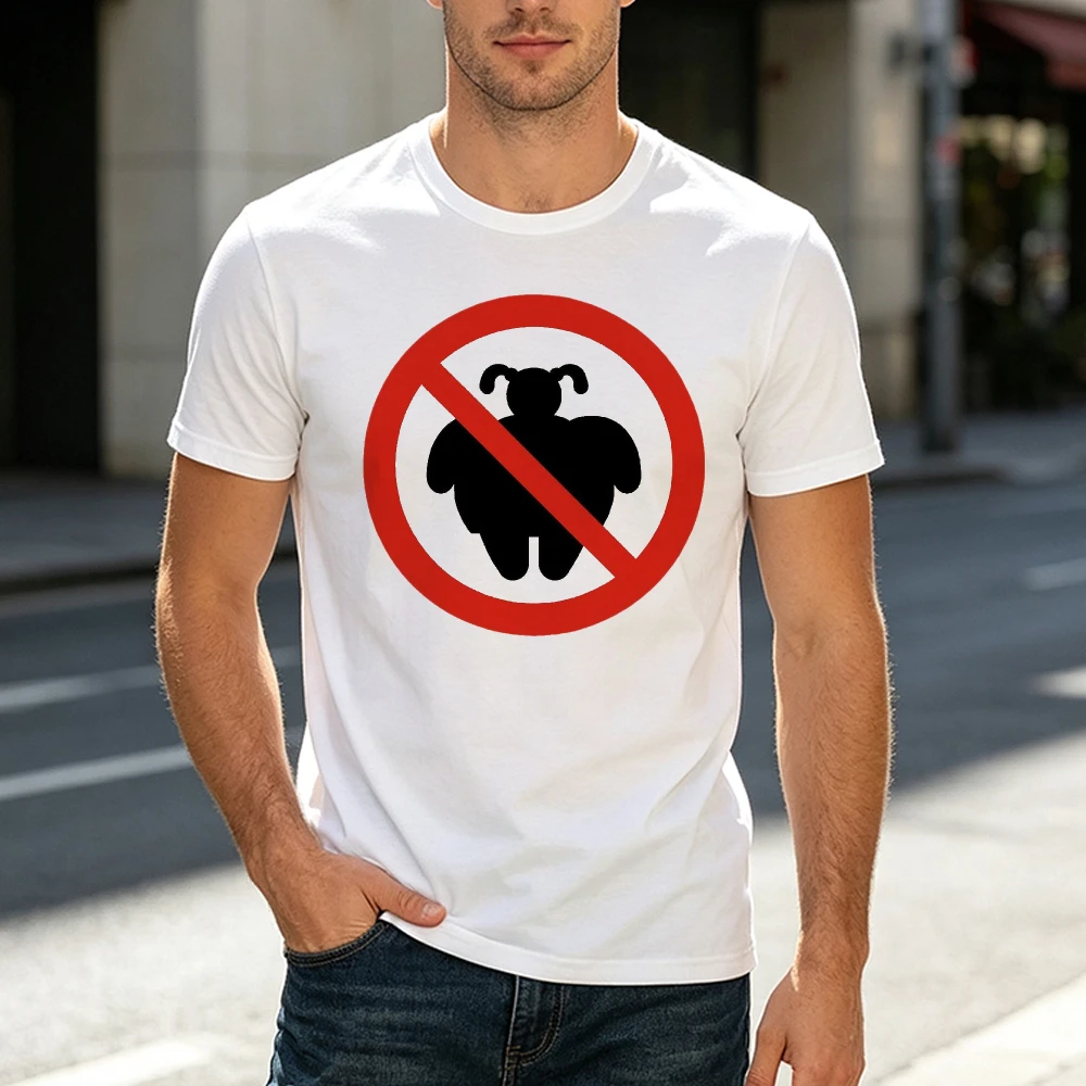 Prohibited Sheep Sign Graphic T Shirt Male Ban Meme Tee Summer Casual Vacation Top Red Circle Cross Symbol Shirt