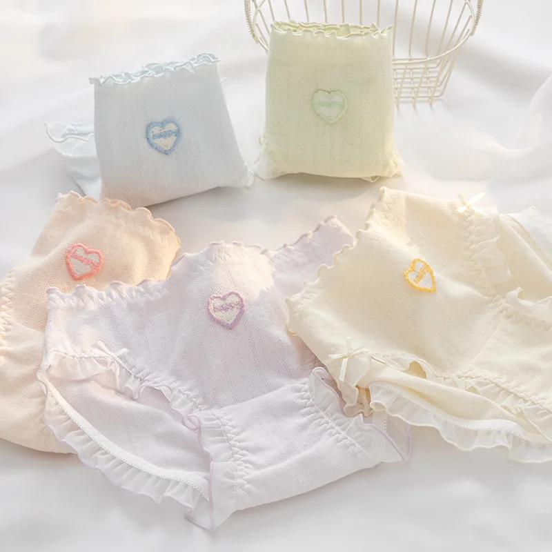 

SP & CITY милое хлопковое нижнее белье с вышивкой в виде сердца, женские сетчатые трусики с рюшами и бантом, дышащие студенческие трусы со средней талией