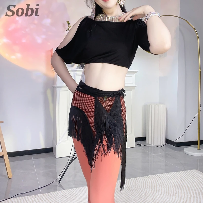 Bellydance ผ้าพันคอสะโพกชุดฝึกสำหรับผู้หญิงชุดฝึกเต้นแบบตะวันออกมีสายคาดเอวมีพู่สายรัดสะโพกอุปกรณ์เสริมสำหรับการแสดงบนเวที