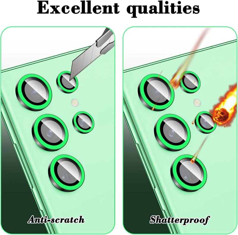 ضوء الليل مضيئة حلقة معدنية زجاج عدسة الكاميرا حامي لسامسونج غالاكسي S25 S24 S22 الترا S23 زائد S25 + عدسة غطاء الفيلم