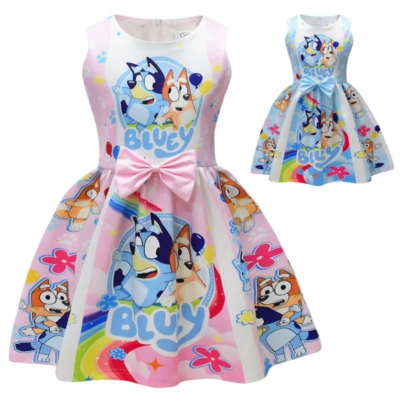 

Платье-майка для девочек Bluey Creative Cartoon, с радужным мультяшным принтом, бантом, юбка принцессы, праздничные украшения