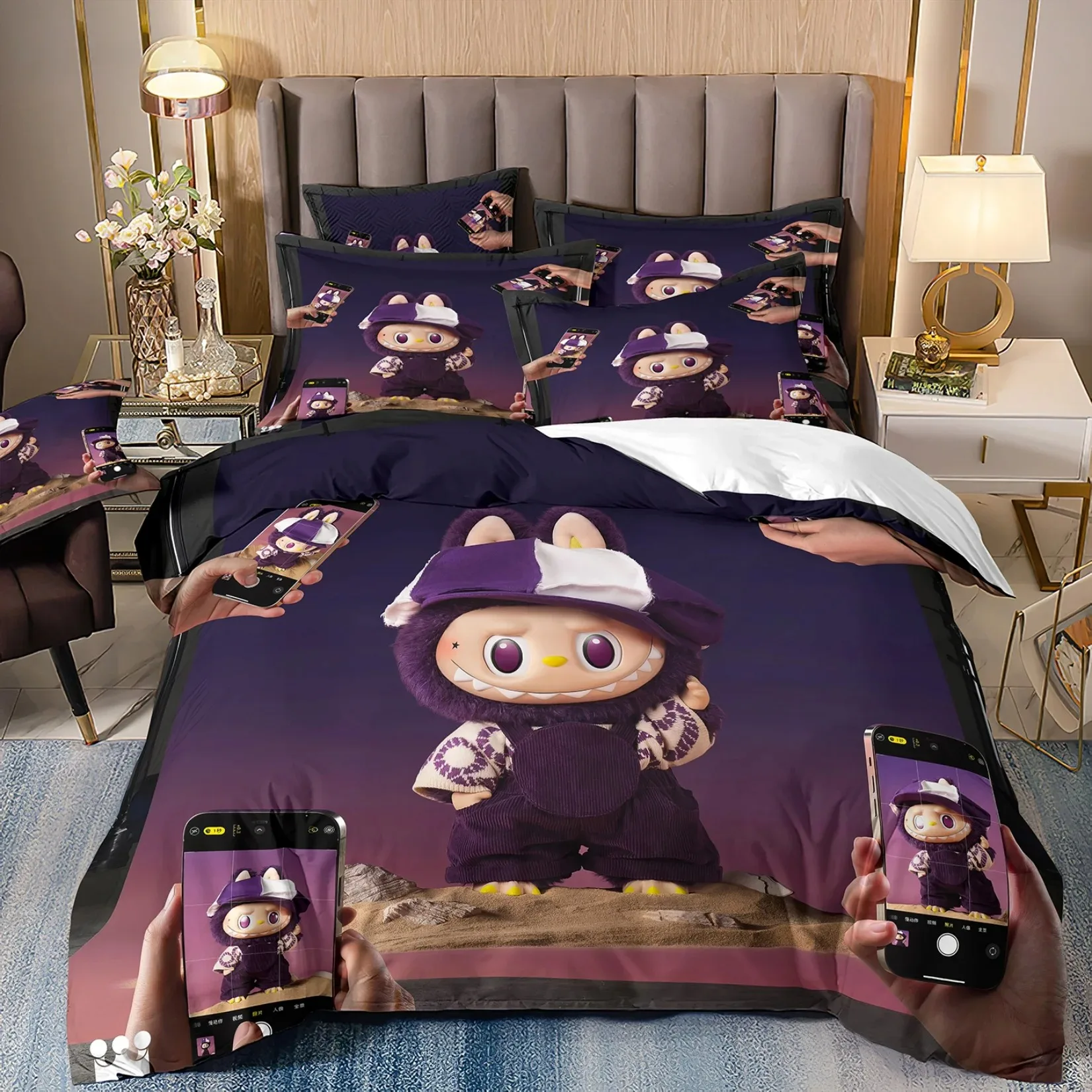 

Cute bubu bedding 2/3 piece bedroom set,Children'sGift Teenagers adulte Microfibre double bed Duvet Cover with Zip Room Decor