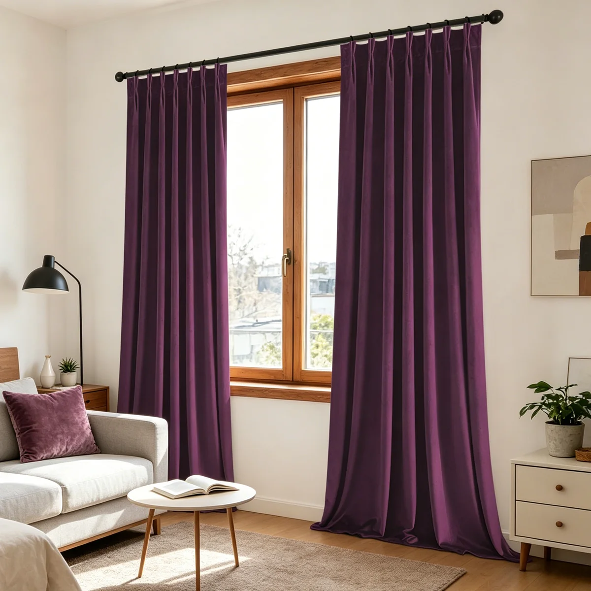 1 Paar Violette Verdunkelungsvorhänge aus Samt, Luxuriöse Ins-Style Faltenvorhänge, Wärmeisolierend für Bodenfenster