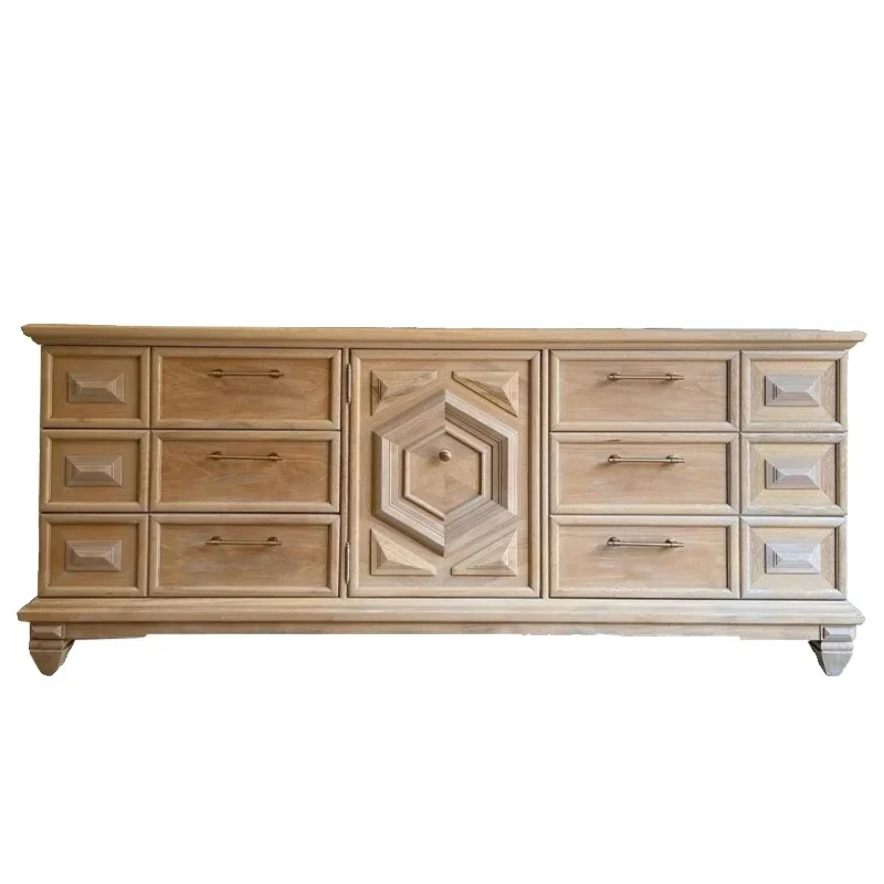 

American retro solid wood porch cabinet, French antique dining side cabinet, living room partition wall storage cabinet