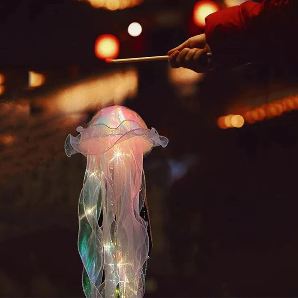 Handmade Jellyfish Lamp, DIY Night Light, Cute Bedroom Decor, Mood Light, Portable Outdoor Girls Toys, Flower Lamp, Novelty