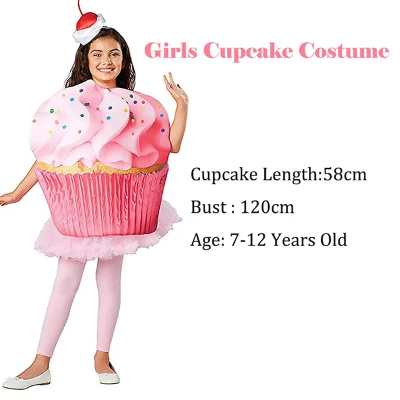 2025 nova criança cupcake confetes meninas açúcar doce rosa bolo vestir-se feminino traje de halloween para crianças purim carnaval ❤ ❤   $zz