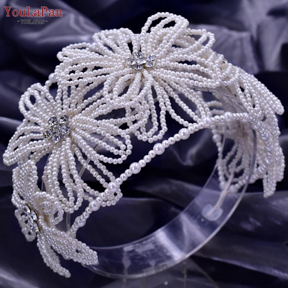 YouLaPan-Diadema nupcial de perlas HP448 para mujer, accesorios de boda, corona de pelo con cuentas elegantes para novia, tocado de flores para fiesta