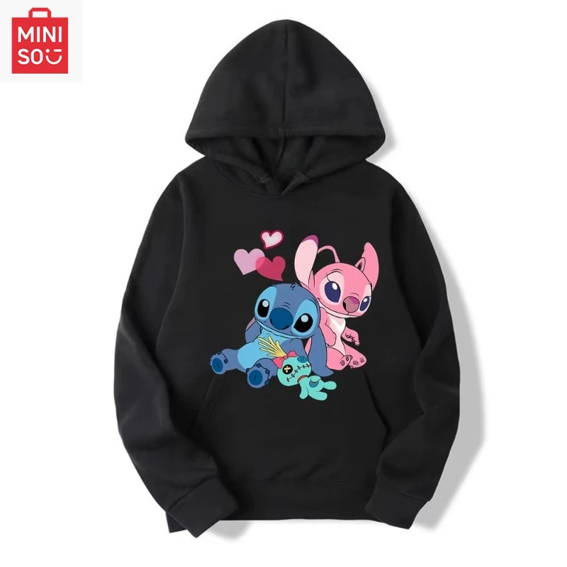 

2024 New Couples Disney Stitch Spring And Autumn Sweater Long Sleeve Hooded Sweater Loose Casual Coat For Women And Men Clothing