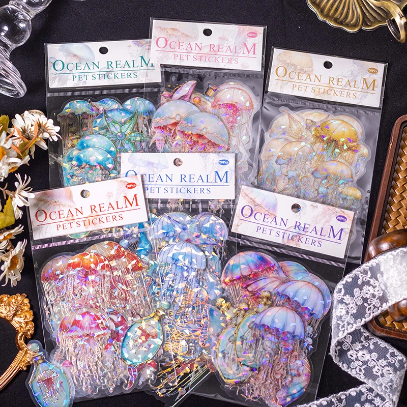 TIANZI 20 Pcs Ocean Theme Sticker Aesthetics Decor Journal Scrapbooking Supplies Self Adhesive Creative Stationery Stickers