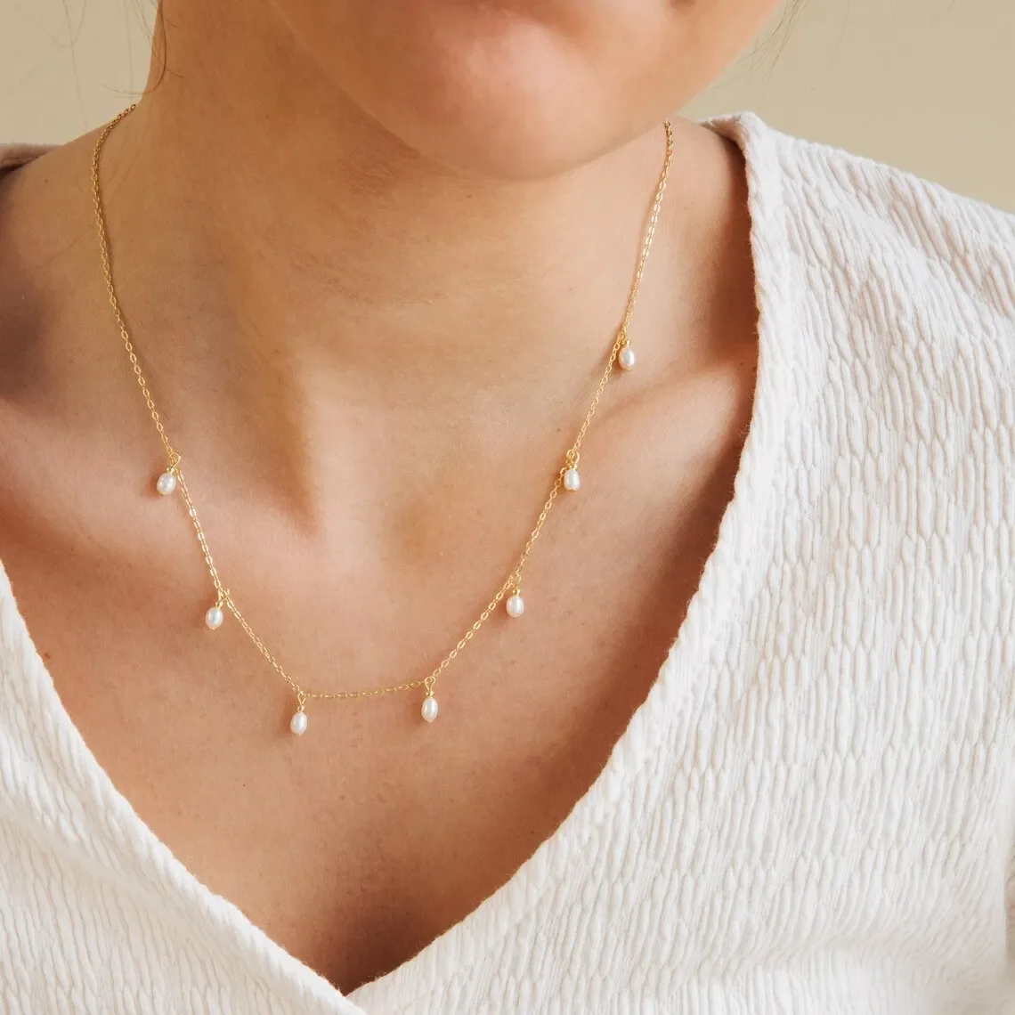women 10PCS Stainless Steel Simulated Pearl Pendant Necklace Clasp Chain Fine Chain Handcrafted Party Gift dropshipping/Wholesa image 5