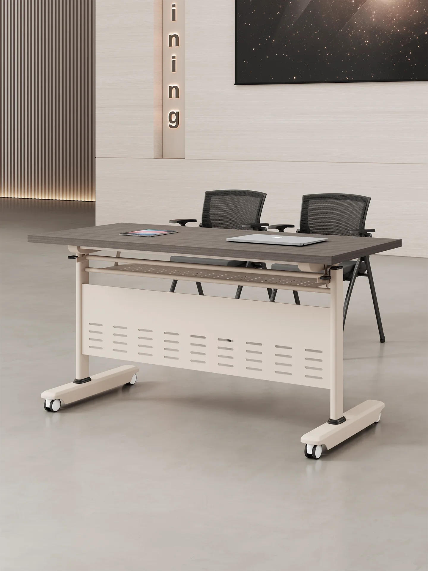 School training table and chair combination Foldable conference table Movable splicing Long strip table Educational institution