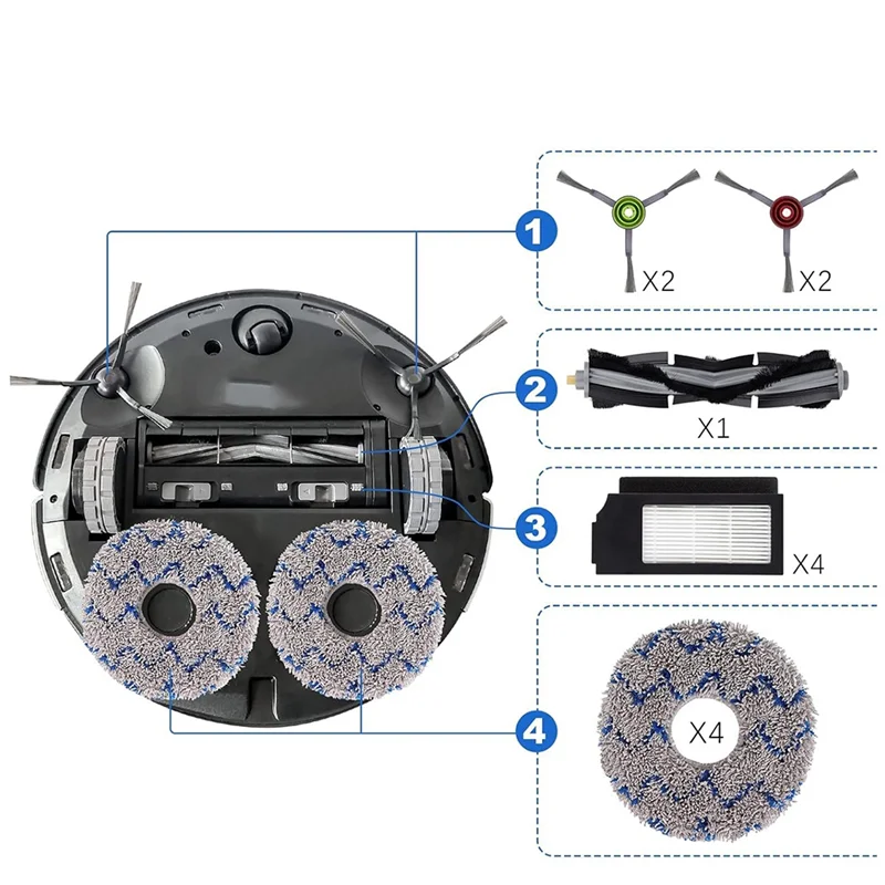 

A03F-Набор запасных частей для пылесоса ECOVACS DEEBOT X1 Omni Turbo T10 T20 Omni T20 — основная щетка, боковые щетки, подушечки для швабры