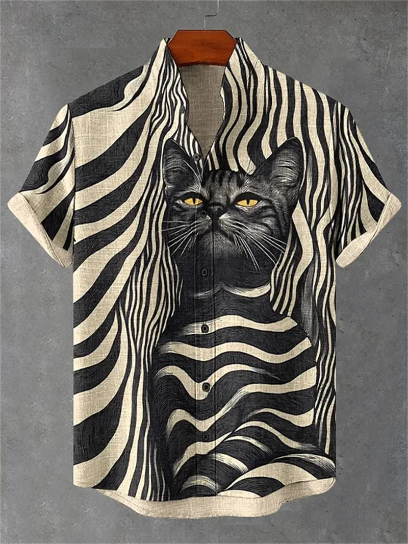 New Zen inspired linen short sleeved shirt for men, featuring a landscape inspired 3D printed casual top
