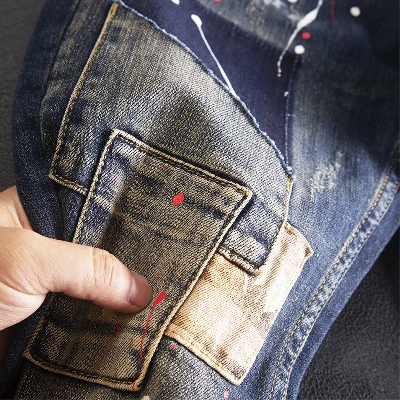 جديد ربيع وخريف 2025 سراويل جينز ضيقة للرجال باللون الأزرق المنشط سراويل جينز مرنة مخصصة للرجال Vaqueros Hombre