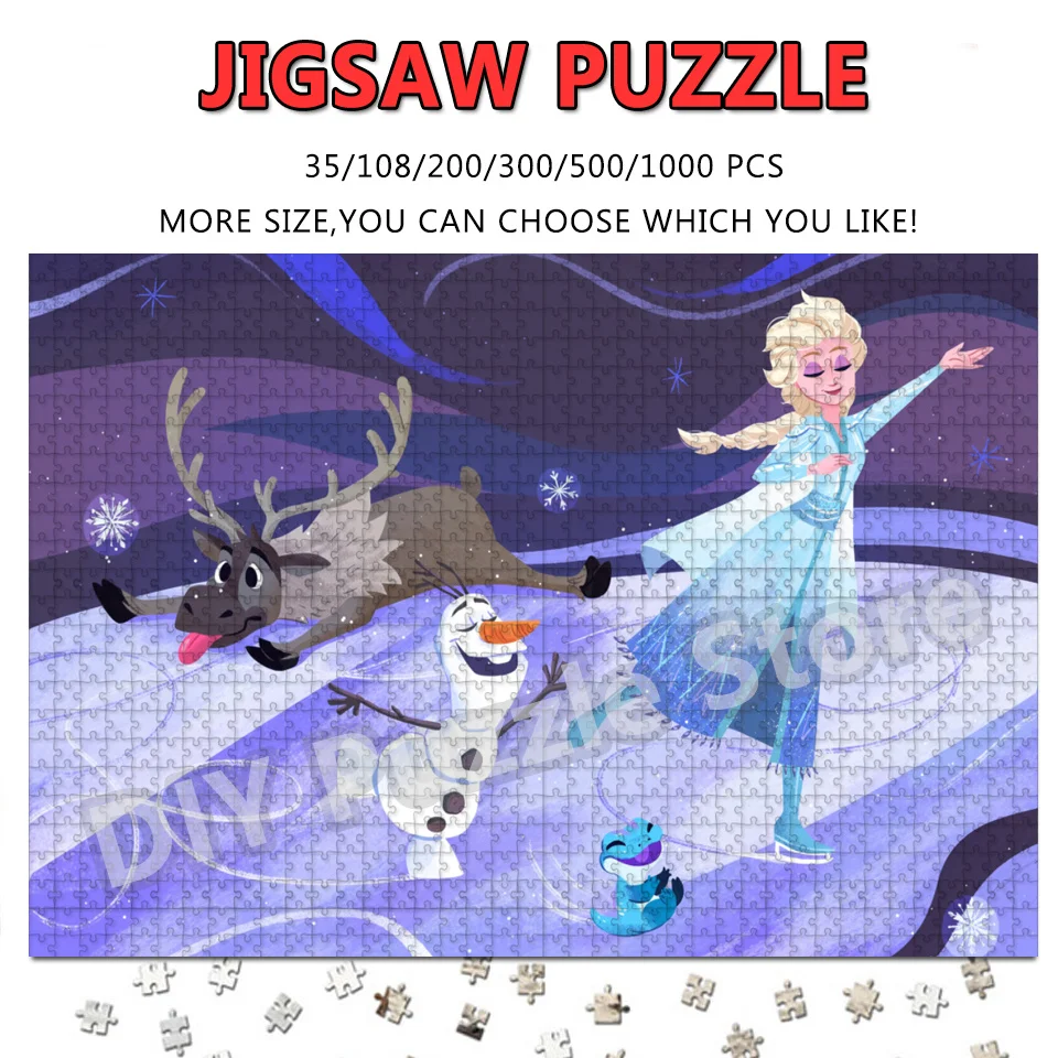 

Diy Assembled Jigsaw Puzzles Disney Princess Elsa and Anna Characters Frozen Queen Cartoon Print Puzzle Intelligence Gifts Toys