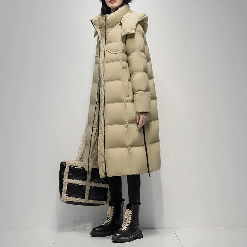 الراقية مقنعين أسفل سترة للنساء 2025 شتاء النسخة الكورية الجديدة 90 الأبيض بطة أسفل معطف أسود الإناث سترة دافئة معطف